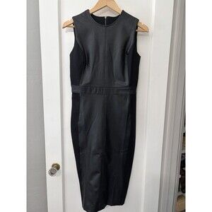 SPANX Faux Leather Midi Dress Black  Modern Minimalist Sleek Sculpting Sheath S